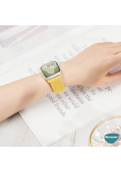 Apple Watch Series 10 42MM Kordon, (Large Size, 160MM) Knitted Fabric Single Loop Sarı