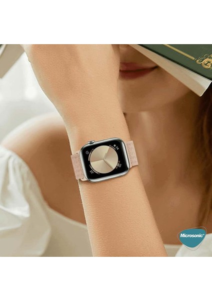 Apple Watch Series 10 42MM Kordon, (Large Size, 160MM) Knitted Fabric Single Loop Gökkuşağı