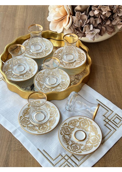 Zeugma Gold Ala Çay Seti 6 Kişilik 12 Parça