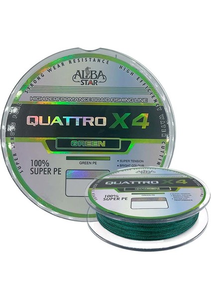 Quattro 4x 0.28 mm 150M 4 Örgü Ip Misina Yeşil 22.5 kg Çeker