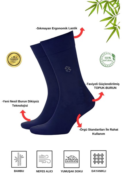 6 Çift Bambu Erkek Soket Çorap Dikişsiz, Soft Sıkama ve Parfümlü Lacivert