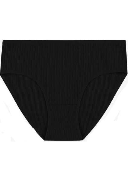 2 Adet Siyah Renk Pamuklu Yüksek Bel Bato Fitilli Kaşkorse Kadın Külot