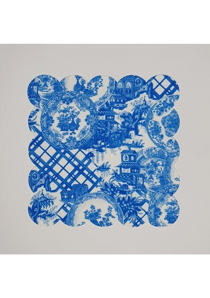 Mavi Elegant Çini Desenli Dijital Baskılı Lazer Kesim Kokteyl Peçetesi