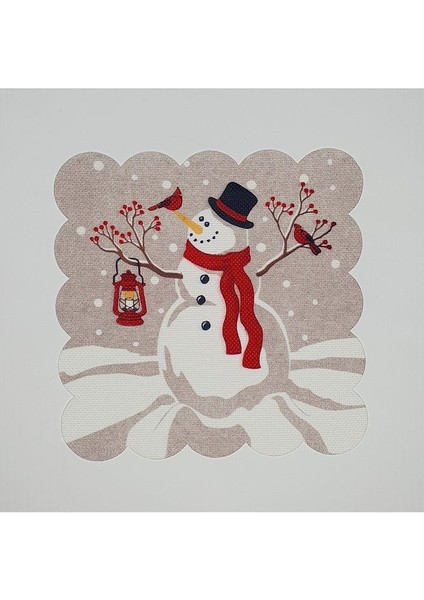 El Çizimi Sevimli Kardan Adam Desenli Dijital Baskılı Lazer Kesim Kokteyl Peçetesi