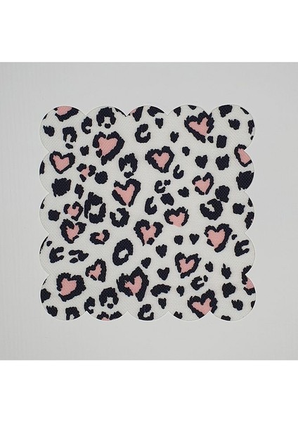 Kalp Leopar Desenli Dijital Baskılı Lazer Kesim Kokteyl Peçetesi