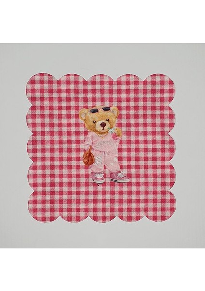 Pembe Pötikare Havalı Ayıcık Desenli Dijital Baskılı Lazer Kesim Kokteyl Peçetesi