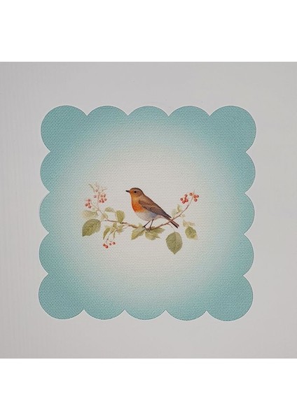 Pastel Mavi Zemin Kuş Desenli Dijital Baskılı Lazer Kesim Kokteyl Peçetesi