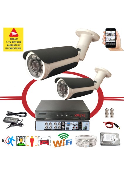 2 Kameralı Hareket Algılayan 6 Süperking Led Plastik Kasa Güvenlik Kamerası Seti BS406 modelleri