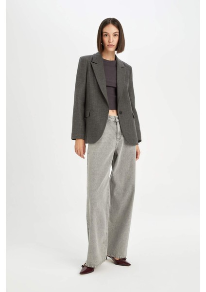 Oversize Geniş Kalıp Ceket Yaka Düğmeli Basic Düz Blazer Ceket D5869AX24AU fiyatları