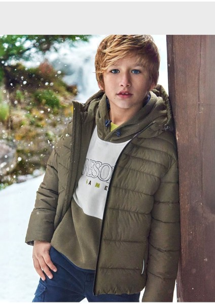Erkek Çocuk Dolgulu Kapşonlu Mont Haki