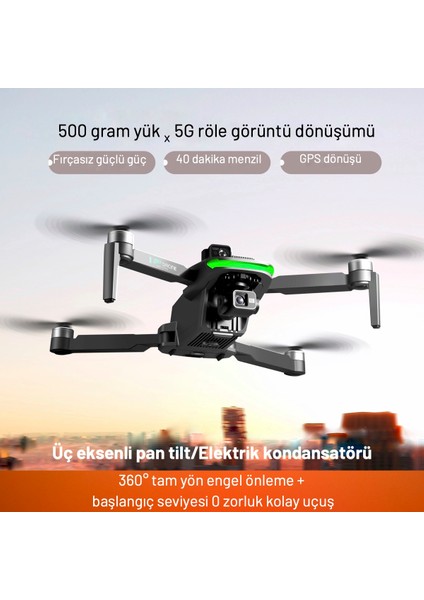 S155 Drone 3 Axis Gimbal 2 Batarya Ile 60 Dakika Uçuş Süresi Beni Takip Et Modu 4K Hd Kamera ve Lazerli Engelden Kaçınma Modu