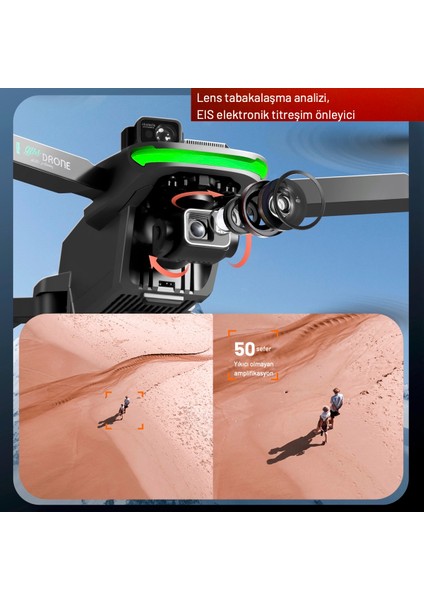 S155 Drone 3 Axis Gimbal 2 Batarya Ile 60 Dakika Uçuş Süresi Beni Takip Et Modu 4K Hd Kamera ve Lazerli Engelden Kaçınma Modu