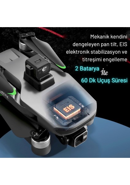 S155 Drone 3 Axis Gimbal 2 Batarya Ile 60 Dakika Uçuş Süresi Beni Takip Et Modu 4K Hd Kamera ve Lazerli Engelden Kaçınma Modu