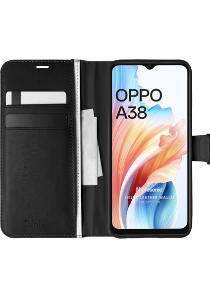 Oppo A38 Kılıf Delux Leather Wallet Siyah