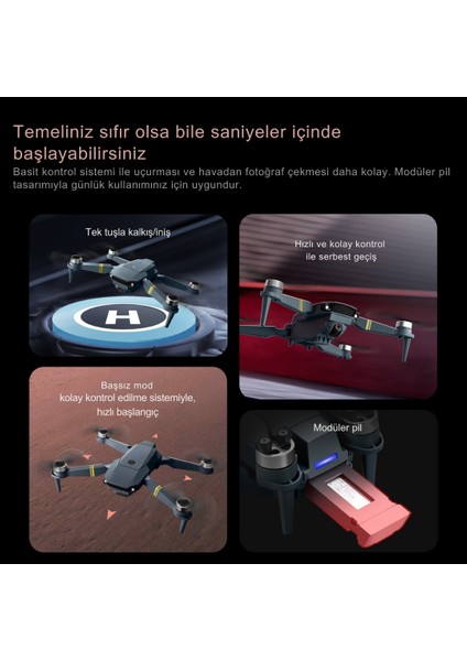 E58 Drone Yeni Fırçasız Motor 2batarya Ile 30DAKİKA Uçuş Süresi Hd 720P Çift Kameralı Taşıma Çantalı