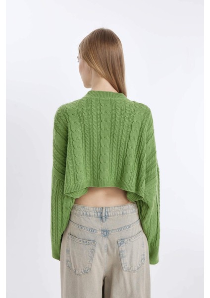 Coool Crop Bisiklet Yaka Saç Örgülü Triko Kazak T4518AZ24WN