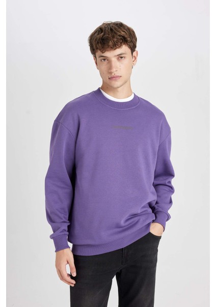 Mor Boxy Fit Bisiklet Yaka Baskılı Sweatshirt V5306AZ24AU fırsatları