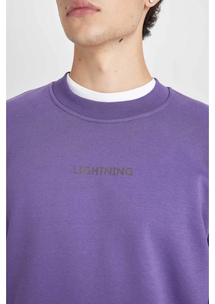 Mor Boxy Fit Bisiklet Yaka Baskılı Sweatshirt V5306AZ24AU indirimleri