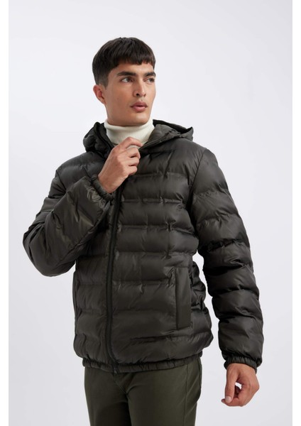 Su İtici Rüzgar Geçirmez Slim Fit Dar Kesim Astarlı Kapüşonlu Fermuarlı Cepli Kışlık Şişme Mont D1185AX24WN fırsatları