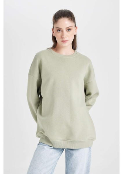 Oversize Geniş Kalıp Bisiklet Yaka Kalın Basic Düz Sweatshirt Y1346AZ24WN