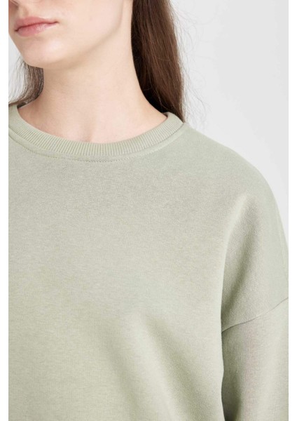 Oversize Geniş Kalıp Bisiklet Yaka Kalın Basic Düz Sweatshirt Y1346AZ24WN