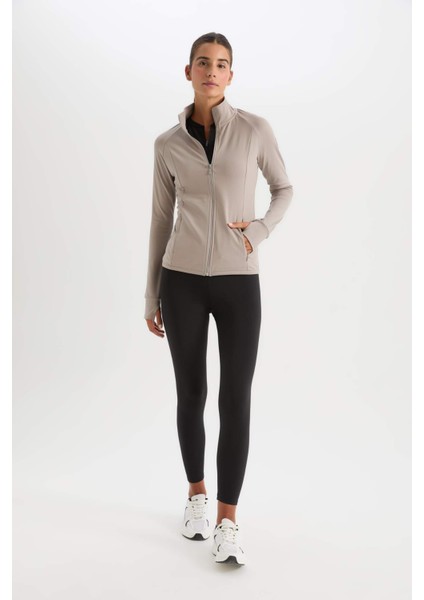 DeFactoFit Fitted Dik Yaka Çift Cepli Fermuarlı Spor Hırka B3985AX24AU