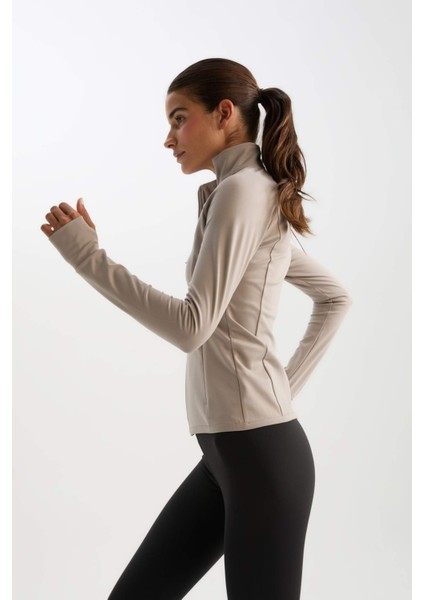 DeFactoFit Fitted Dik Yaka Çift Cepli Fermuarlı Spor Hırka B3985AX24AU