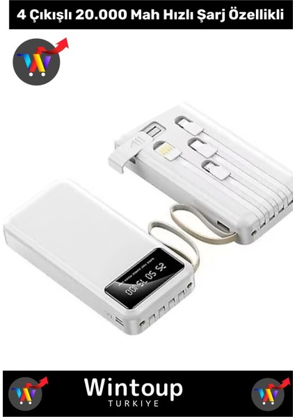 20000 Mah Taşınabilir Hızlı Şarj Cihazı 4 Çıkışlı Powerbank