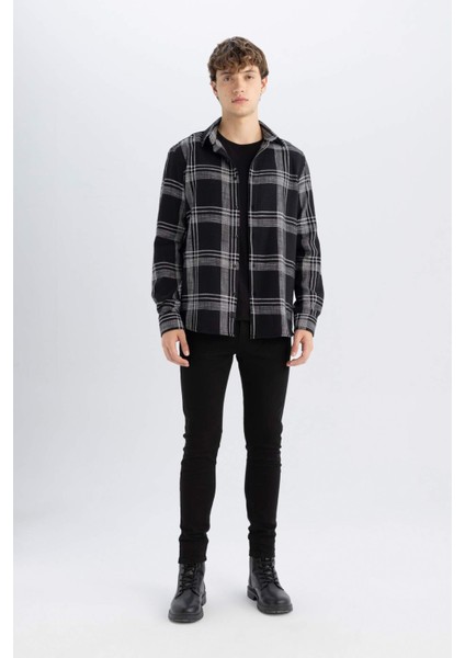 %100 Pamuk Regular Fit Kareli Oduncu Flanel Uzun Kollu Gömlek D6727AX24AU