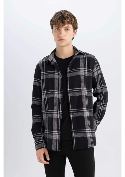 %100 Pamuk Regular Fit Kareli Oduncu Flanel Uzun Kollu Gömlek D6727AX24AU