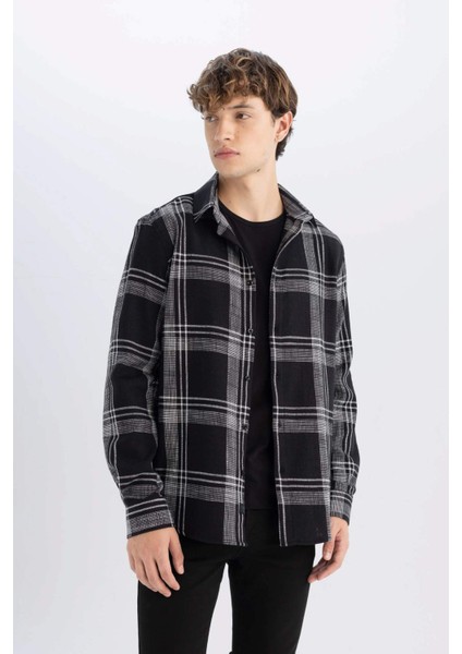 %100 Pamuk Regular Fit Kareli Oduncu Flanel Uzun Kollu Gömlek D6727AX24AU
