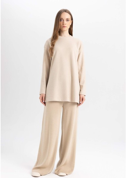 Regular Fit Bisiklet Yaka Selanik Kumaş Uzun Kollu Basic Düz Tişört Tunik B3552AX24AU fiyatları