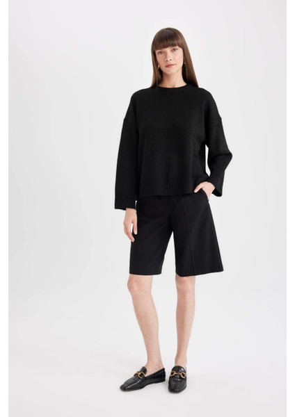 Oversize Geniş Kalıp Bisiklet Yaka Basic Düz Triko Kazak D0036AX24WN