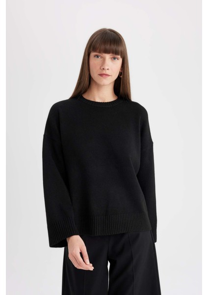 Oversize Geniş Kalıp Bisiklet Yaka Basic Düz Triko Kazak D0036AX24WN