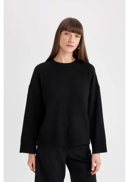 Oversize Geniş Kalıp Bisiklet Yaka Basic Düz Triko Kazak D0036AX24WN