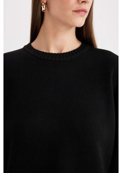 Oversize Geniş Kalıp Bisiklet Yaka Basic Düz Triko Kazak D0036AX24WN