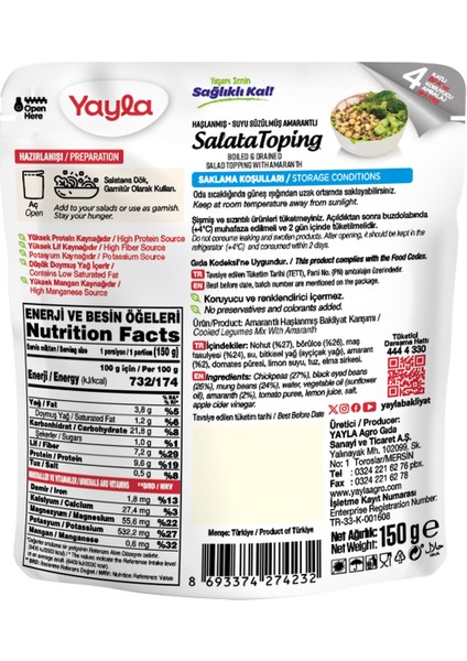 Haşlanmış Suyu Süzülmüş Amarantlı Salata Toping 150 gr