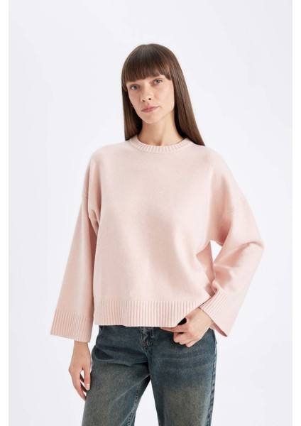 Oversize Fit Geniş Kalıp Bisiklet Yaka Basic Düz Kazak D0036AX24WN
