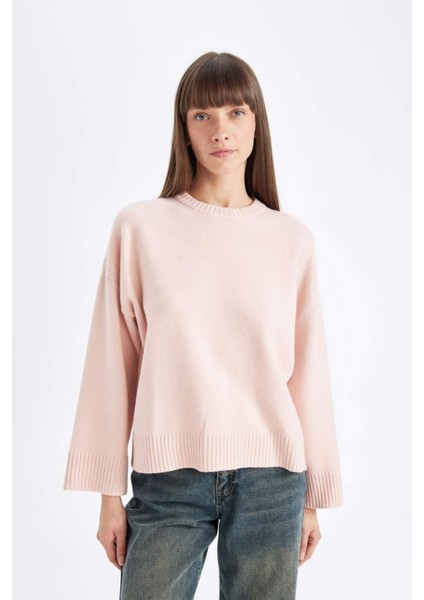 Oversize Fit Geniş Kalıp Bisiklet Yaka Basic Düz Kazak D0036AX24WN