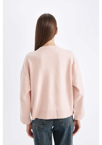 Oversize Fit Geniş Kalıp Bisiklet Yaka Basic Düz Kazak D0036AX24WN