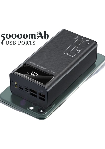 Taşınabilir Powerbank 50.000 Mah 4 Girişli Hızlı Şarj LED Göstergeli Fenerli Şarj Güç Bankası