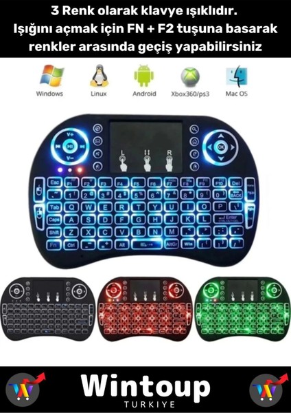 Kablosuz Şarjlı Smart Tv Android Ps 3 Kullanımı Için Uygun Mini Klavye