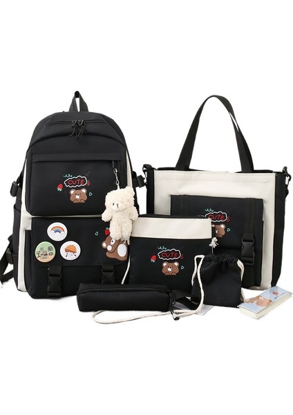 Kadınlar Için Yeni Beş Parçalı İlkokul Çantası Seti, Hafif ve Sevimli Çanta, Öğrenci Sırt Çantası, Kız Sırt Çantası (Yurt Dışından)