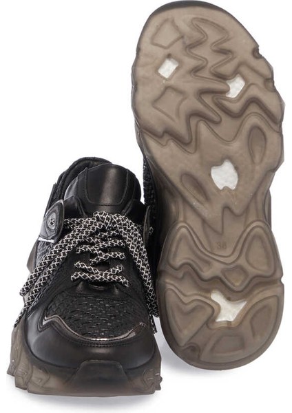 Siyah Deri-Vegan Kadın Sneaker - K24I1AY67342-A23 Siyah