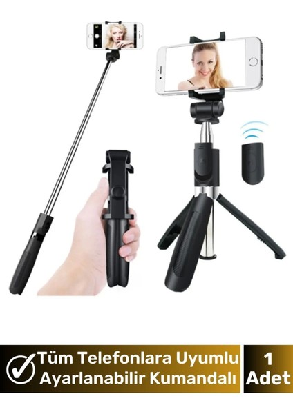 Tüm Telefonlarla Uyumlu Ayarlanabilir Kumandalı 2'si 1 Arada Tasarım Tripod Selfie Çubuğu