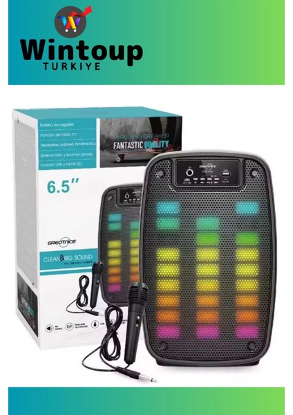 Mikrofonlu Rgb Ledli Bluetooth Hoparlör Usb-Tf-Fm