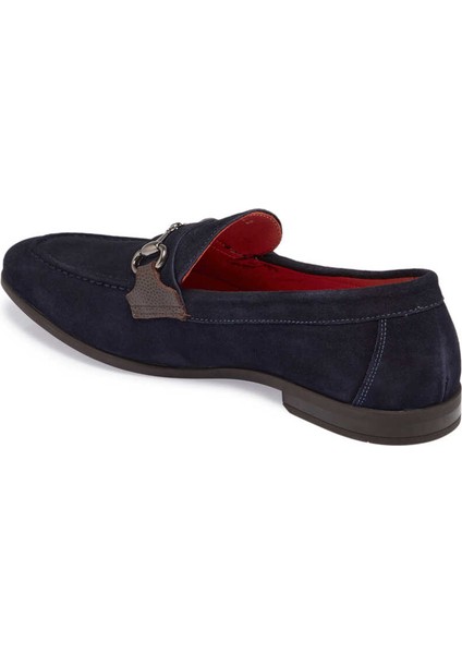 Lacivert Hakiki Süet Deri Erkek Loafer - E24I1AY56787-D44