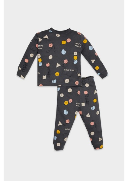 Erkek Bebek Pijama Takım Desenli Uzun Kollu Üst Beli Lastikli Uzun Alt D8653A524AU