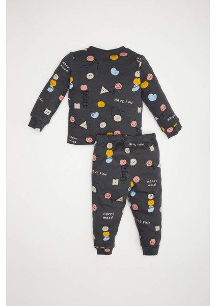 Erkek Bebek Pijama Takım Desenli Uzun Kollu Üst Beli Lastikli Uzun Alt D8653A524AU