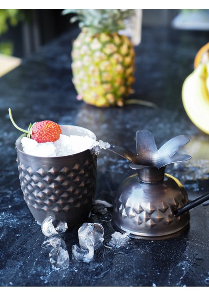 Bakır Kokteyl Bardağı Ananas Model 2'li Oksitli Renk